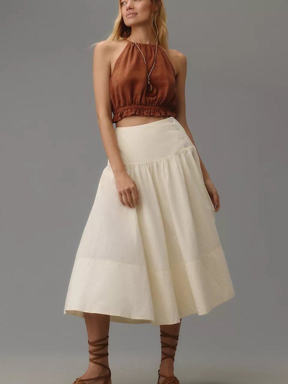 NEW ANTHROPOLOGIE MAEVE Drop-Waist Wrap Midi Skirt White Size 10